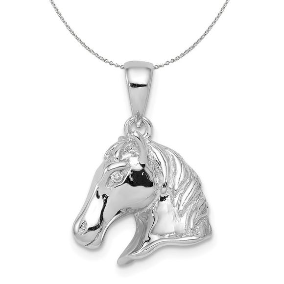 Sterling Silver Polished Horse Head Necklace - 20 Inch